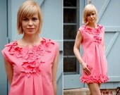 Beaded Pink Coral Mod Cotton Tunic Dress with Hand Cut Flowers