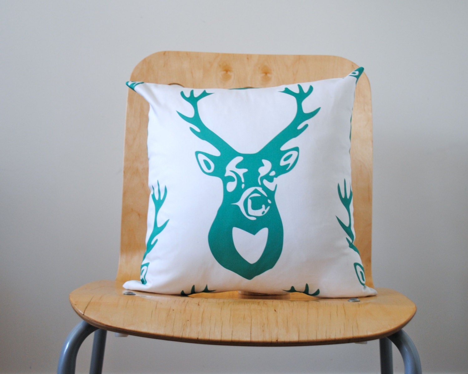 Organic Pillow Sham Cover in Emerald Green - DEER ANTLERS - Throw Pillow - Woodland Accent Cushion - Rustic Fall Home Decor - SewnNatural
