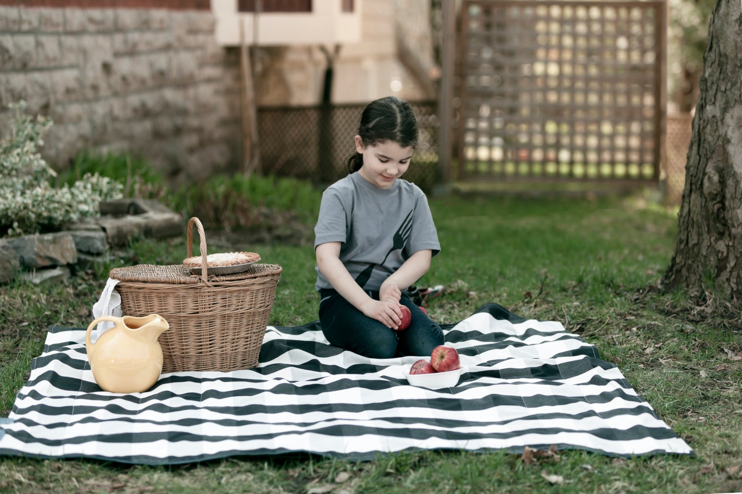 Checkerboard Picnic Blanket - XL Modern Giant Gingham - Geometric Black and White Portable Outdoors Summer Food Blanket