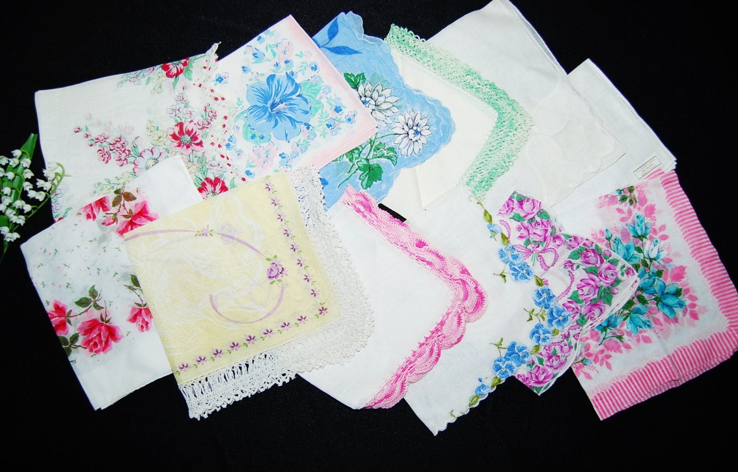 Vintage Hankies Sweet Flowers Bouquet .....Twelve