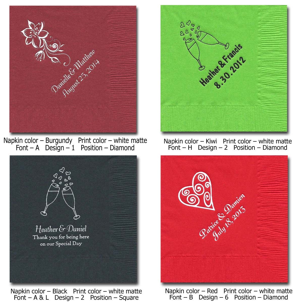 Custom Wedding Beverage Napkins Cocktail Napkins Wedding Napkins Examples only