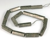 ON SALE Unusual raw Gold PYRITE long 6 sided tube beads 21mm Matte Druzy Pyrite 21x7 - half strand
