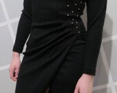 80s Black and Gold Studded Sexy Slit Long Sleeve Dress