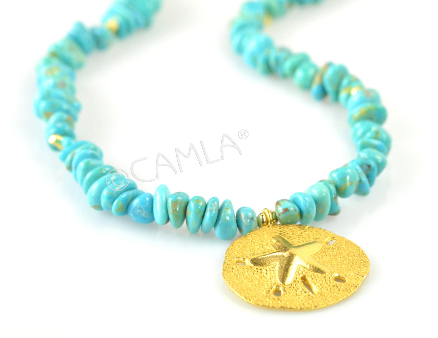 Gold Sand Dollar & Turquoise Necklace