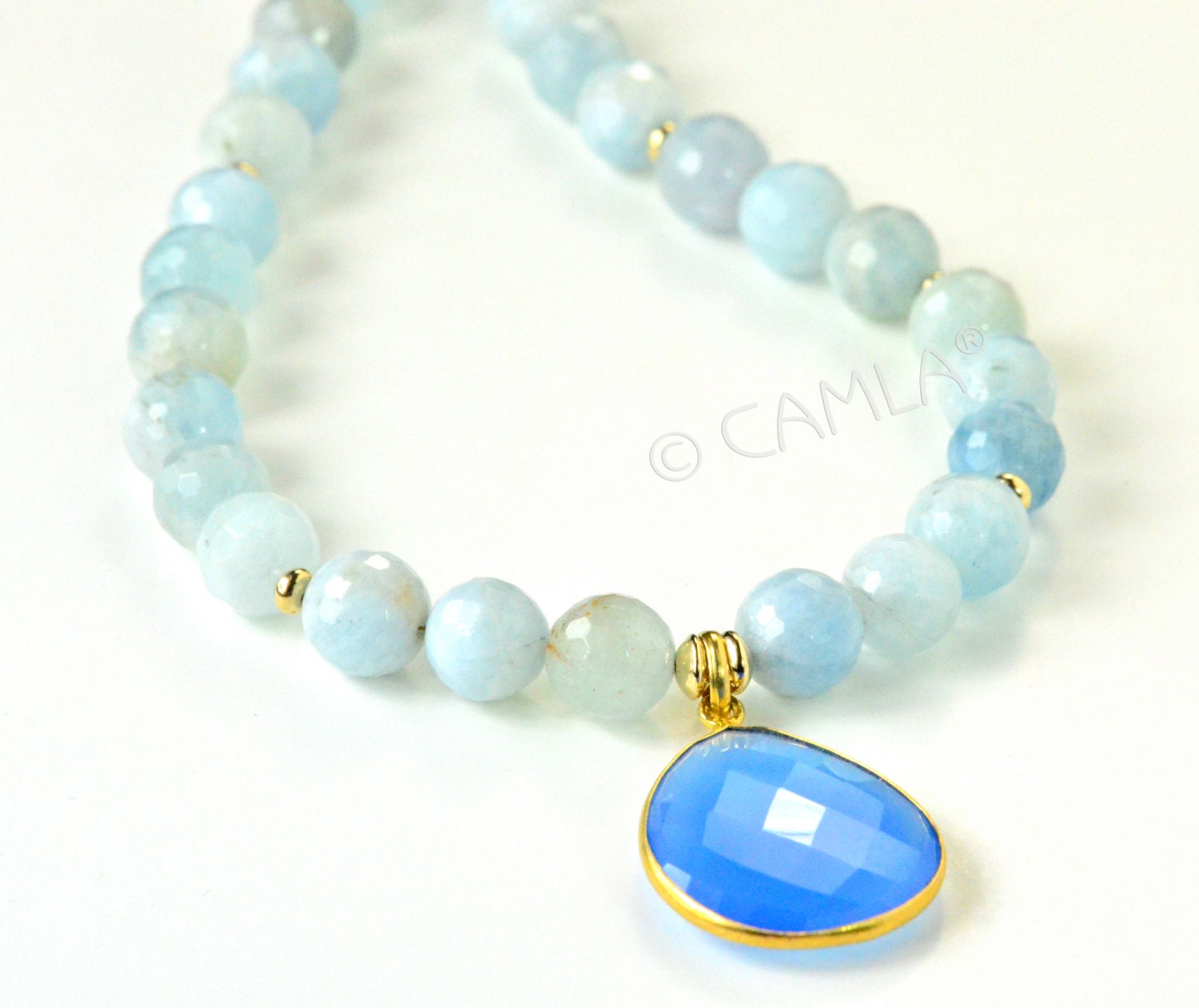 Sky Blue Aquamarine & Chalcedony Necklace