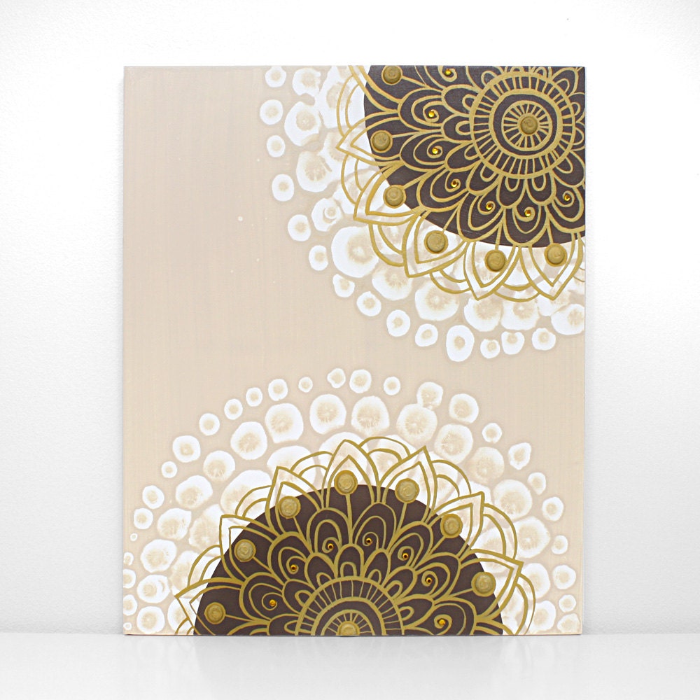 Modern Art - Textured Flower Canvas Art in Gold and Brown - Small Acrylic Painting 20X24
