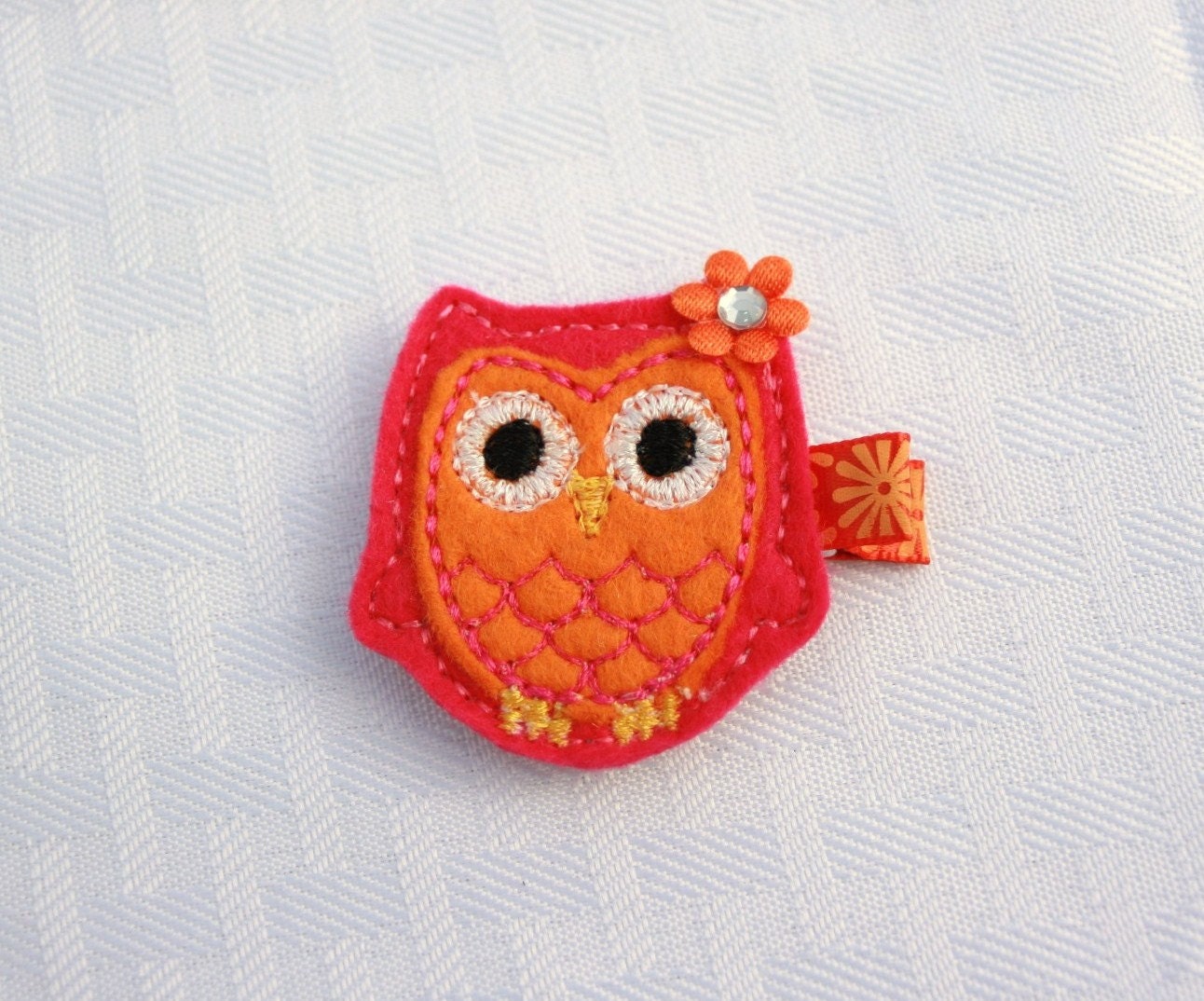 Tessa the Tutti Frutti Owl Clippie, Hot Pink and Orange Hair Clip