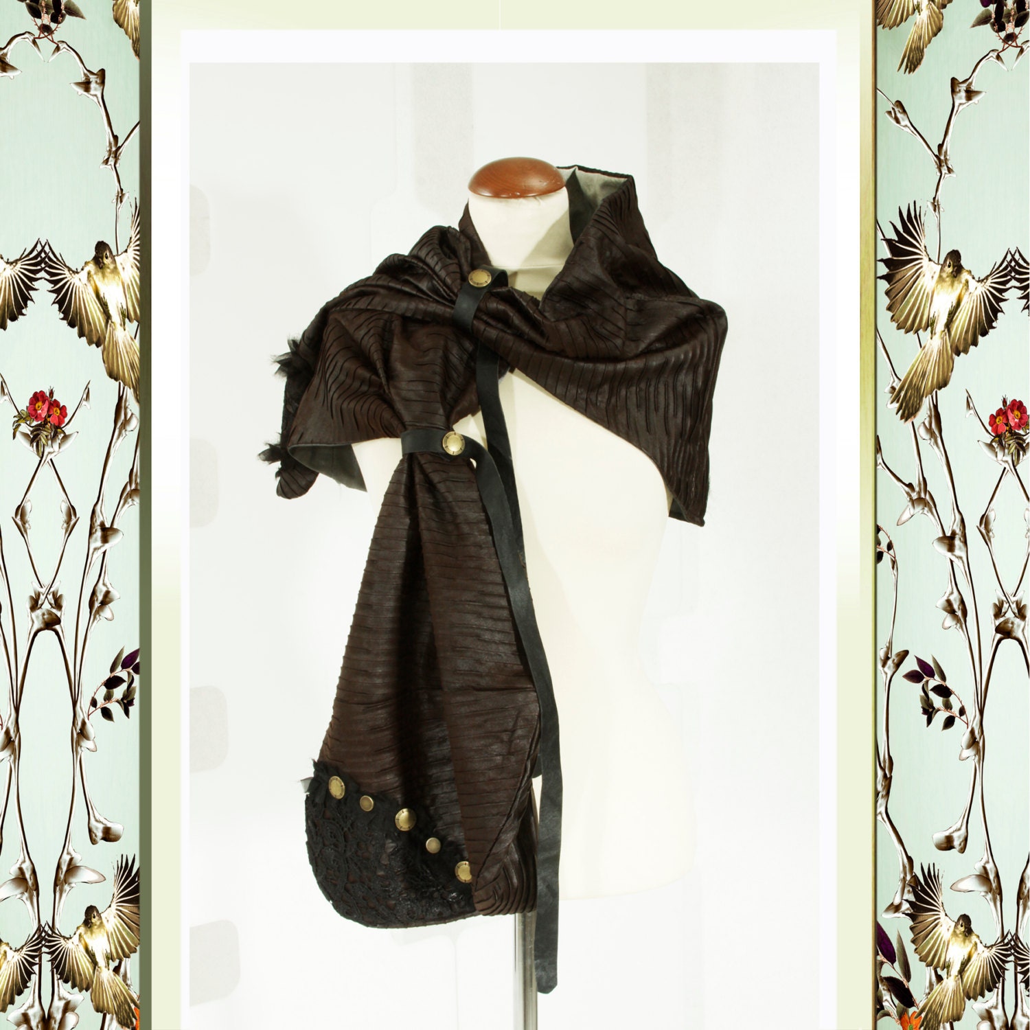 SALE pleated Wrap oversized Scarf Shawl handmade dark chocolate brown