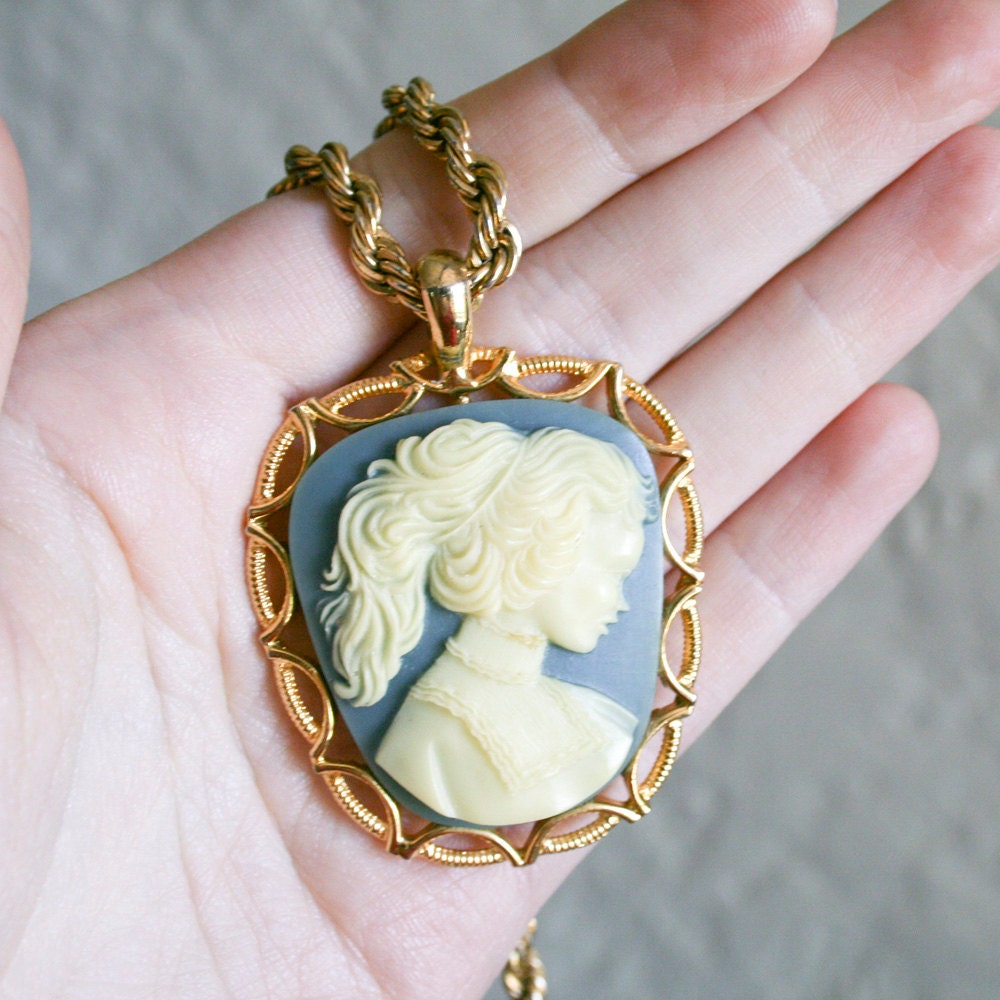 Large Blue Cameo Necklace