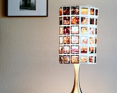 Lampshade made from vintage slides with modern brushed stainless droplet base