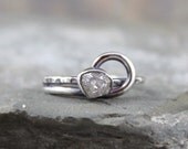 Raw Diamond Engagement Ring - Sterling Silver - Looped Design - Rough Diamond Ring - April Birthstone - Rustic - Anniversary Ring
