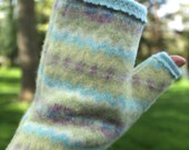 Recycled cashmere and wool fingerless gloves. Iconic Fair Isle pattern in palest pastels.  Robin's egg blue lining.