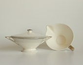 RESERVED for Caufield / Smith Wedding Registry: Atomic Art Deco Cream & Sugar Set - Salem Streamline, White w/ Platinum
