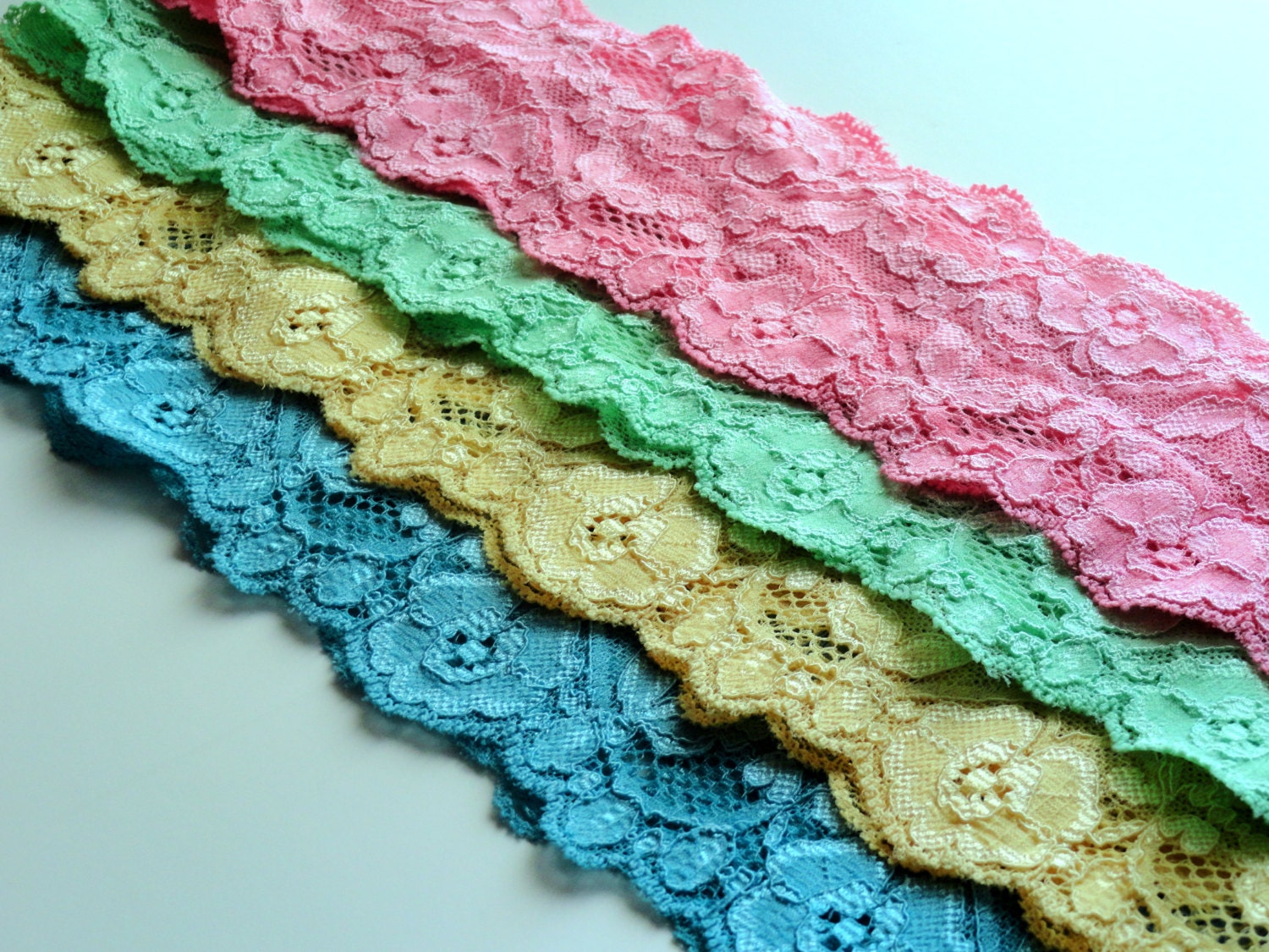 Pastel Lace Headband Set Stretch Lace Headbands Gift for Daughter Pastel Spring Yellow Pink Green Blue Womens Headband Adult Head band
