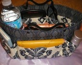Purse organizer / shaper /Extra sturdy /key fob /Stain resistant /water proof ,Gorgeous deep navy/ Damask  11"LL5"W6.5"H