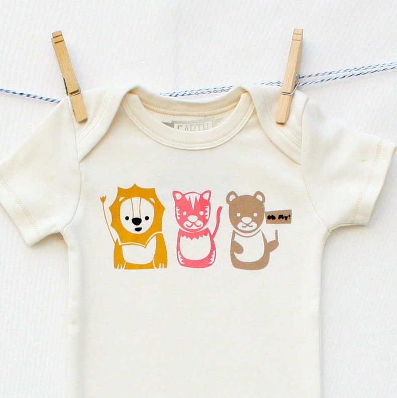 Oh My - lion tiger and bear screen printed baby onesie