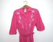 vintage 80s pink with white embroidery wiggle dress