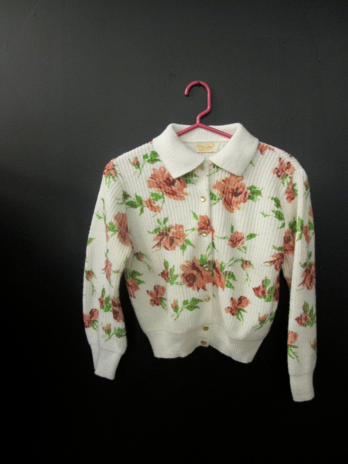Vintage 60s Glentex Floral Cardigan Button Up Sweater