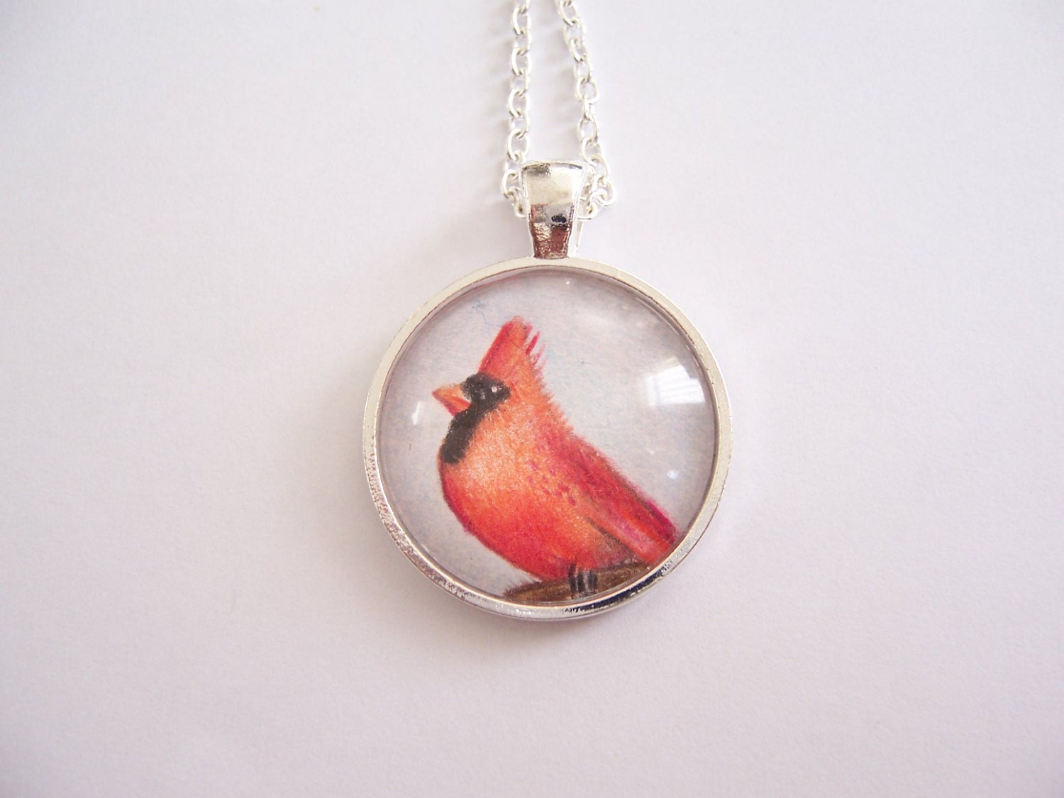 Northern Cardinal pendant, original drawing in jewelry, bird necklace