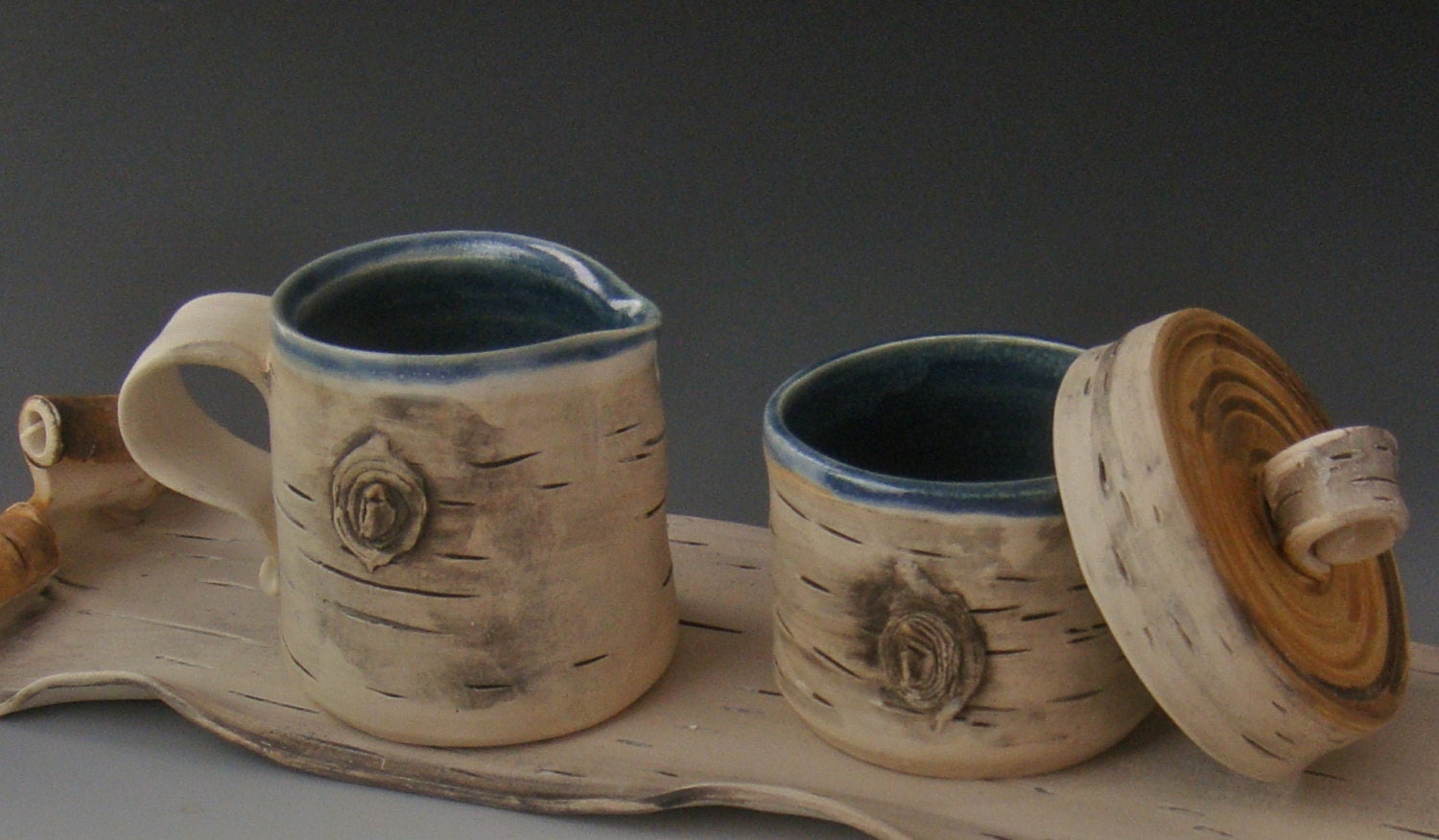 Birch Motif Sugar Cream Set with Tray
