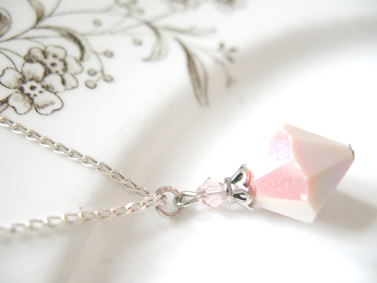Sale Vintage Glass Pendant Necklace - sterling silver