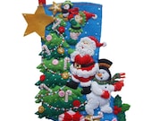 FELT STOCKING KIT / Finishing Touch / Santa - Elf - Christmas Tree - Snowman / Bucilla
