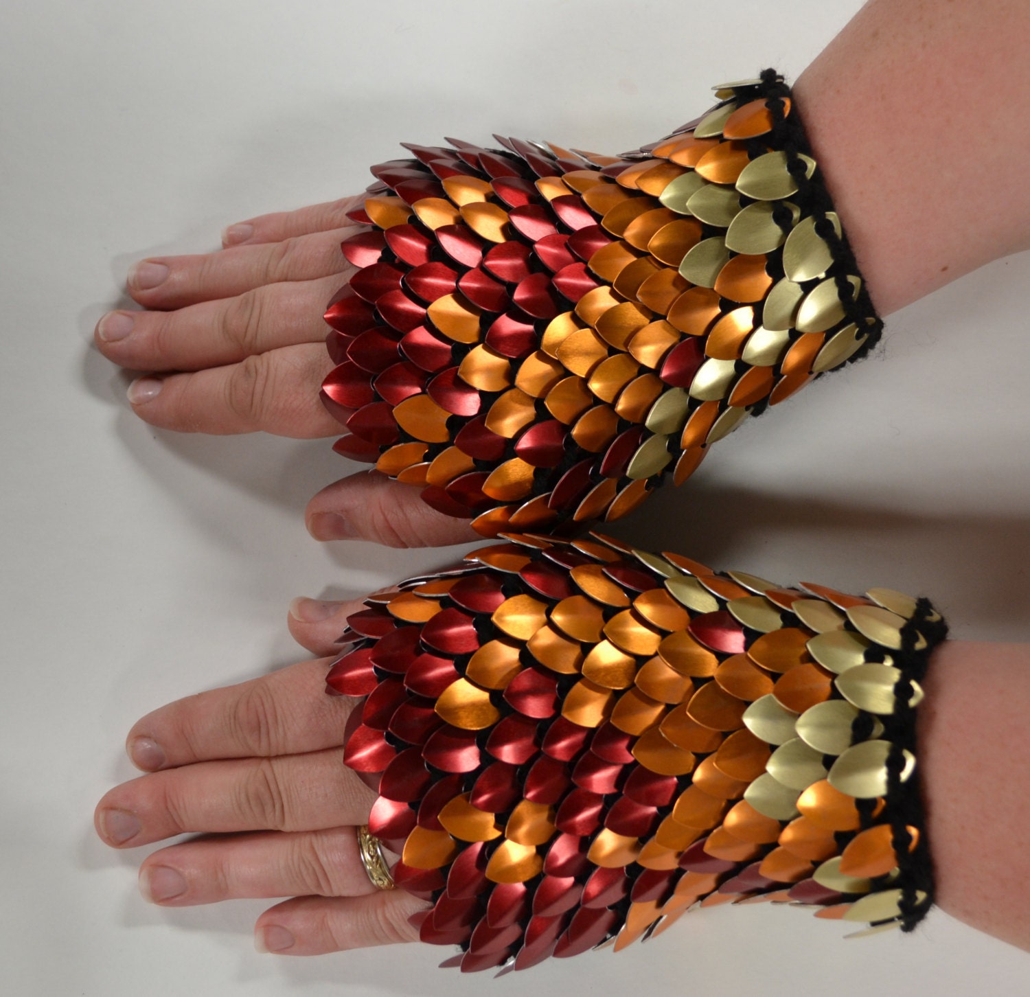 Scalemail Gauntlets Dark Pheonix knitted Dragonhide Armor custom for H.