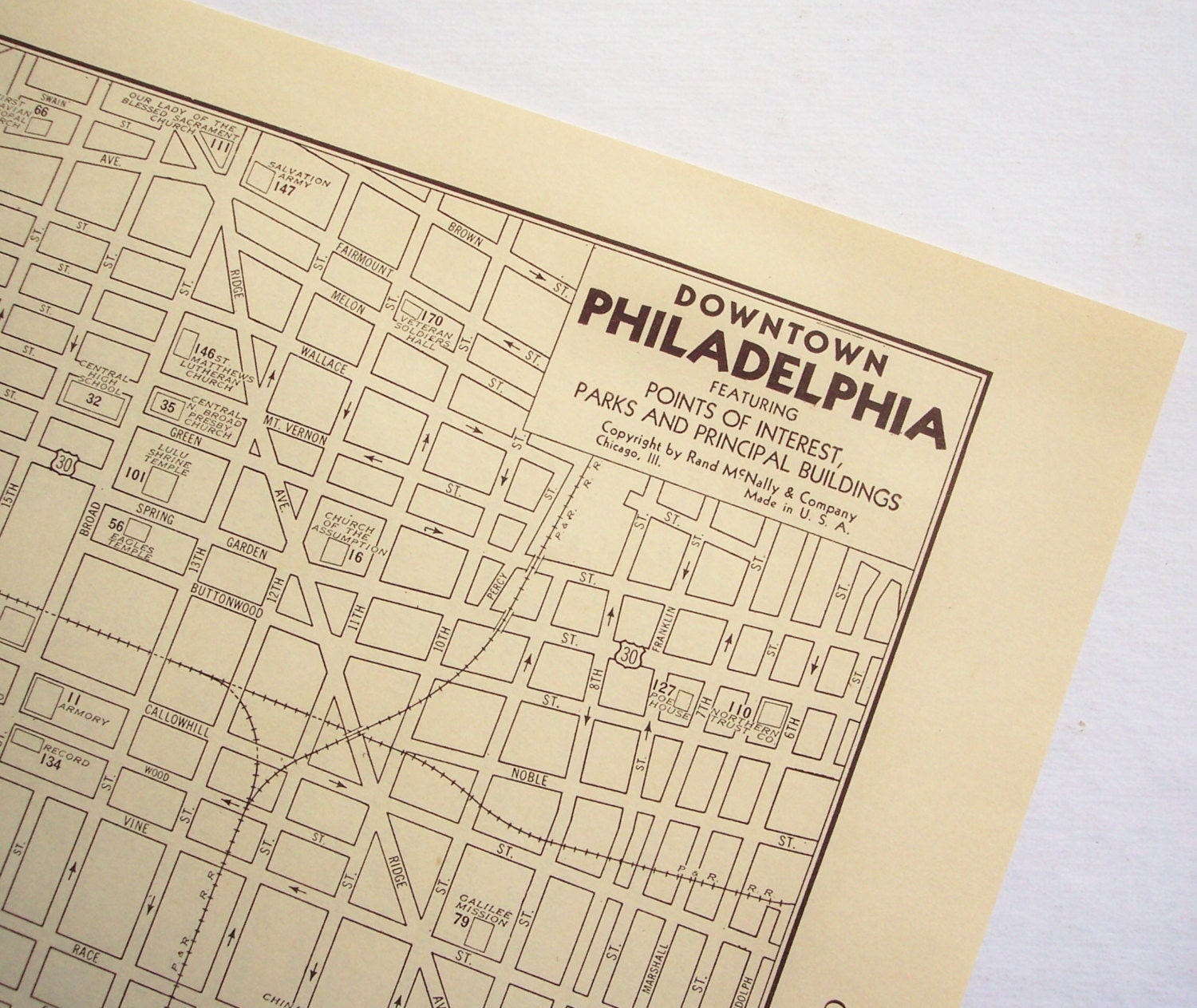 Philadelphia street map, 1939 Vintage Philadelphia Pennsylvania city map