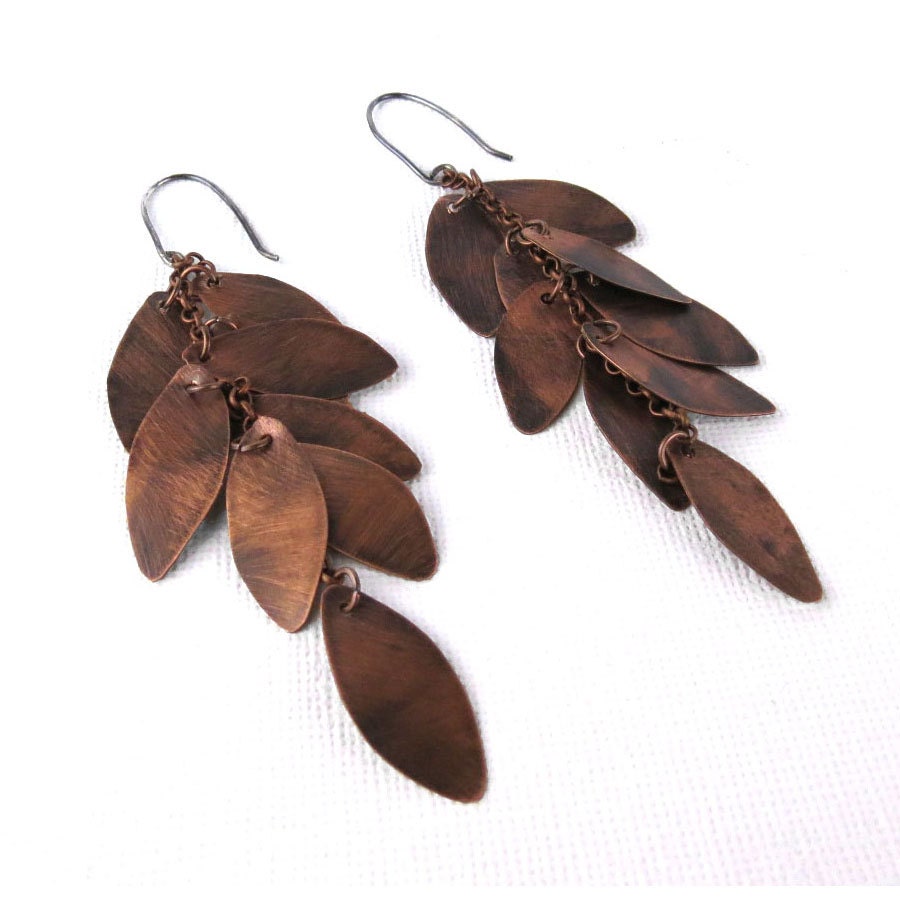 exploding blooms earrings cascade hanging copper modern handcrafted copper . free shipping domestic