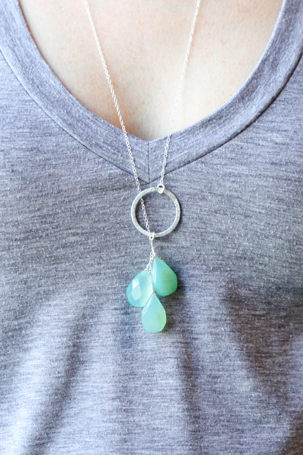 Long silver necklace - silver lariat necklace - chalcedony necklace - silver jewelry - aqua statement necklace - seafoam jewelry