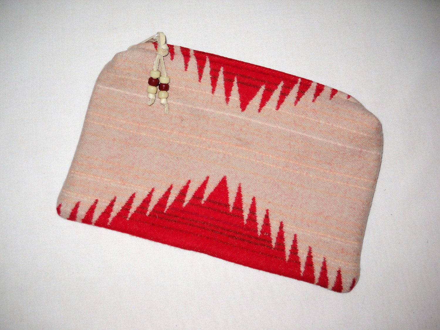 Wool Clutch Unlined Large Creamy Brown and Red Southwestern Geometric Tribal
