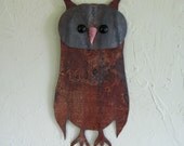 Owl wall art decor- upcycled metal wall sculpture wildlife bird animals natural rust kitchen kids deck  7 x 15