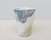 Porcelain Abstract Cup with Blue Green and Black