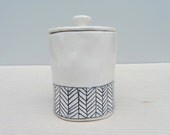 Herringbone Lidded Jar, Porcelain in Black, White and Blue