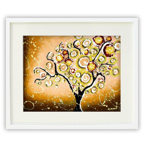 Tree of Life Giclee Print - Rustic Country Poster Print - Abstract Landscape Wall Art - Brown Khaki 11x14 Signed