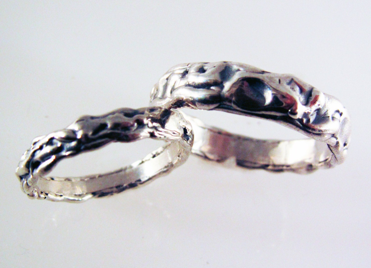 Lunar Wedding Band Set - Made from Recycled Silver Metal