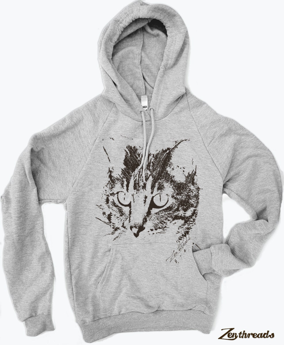 Unisex - Urban CAT  - Flex Fleece Classic Pullover Hoody Sweatshirt - (2 Color Options) - American apparel sizes xs s m l xl