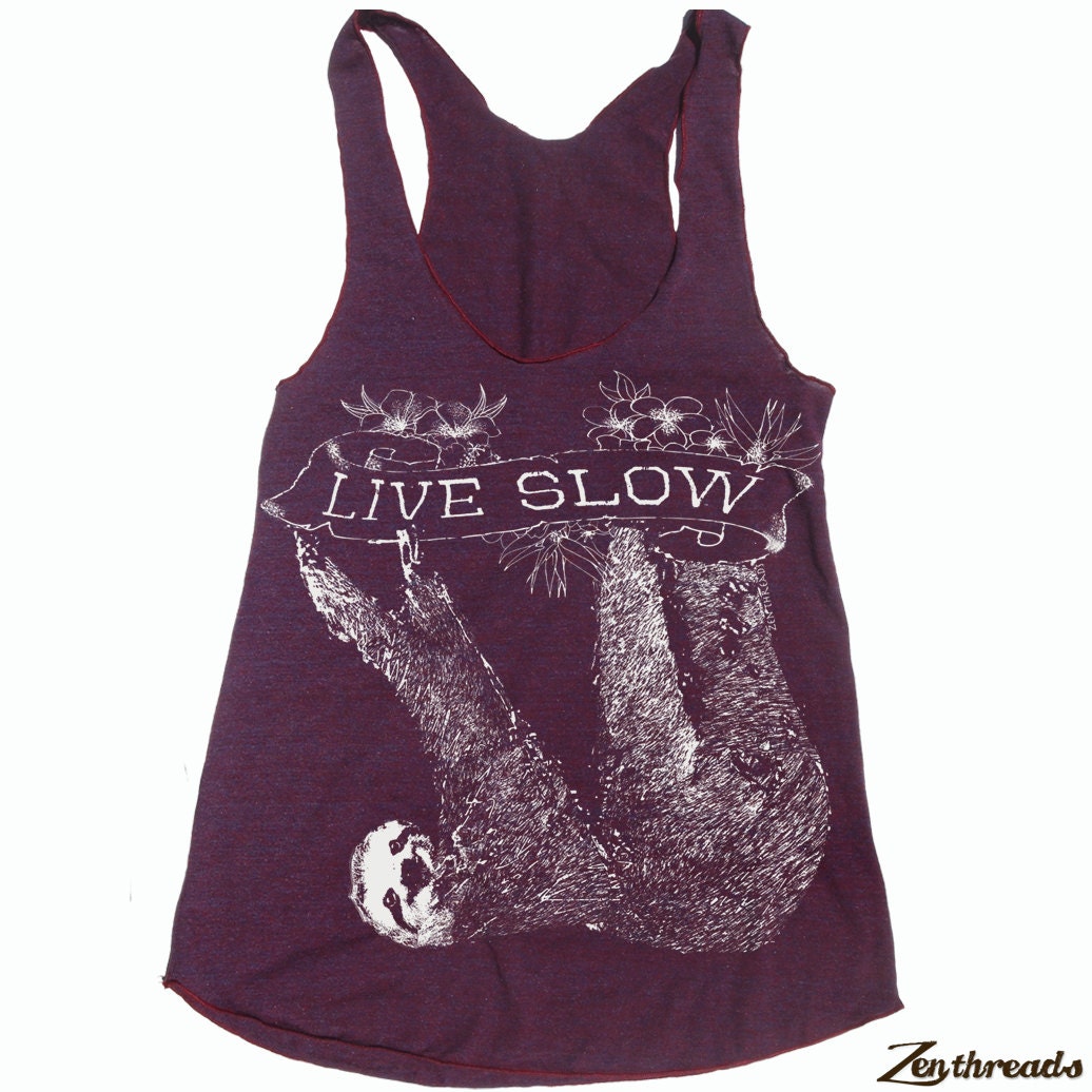 Womens SLOTH 2 (Live Slow)  american apparel Tri-Blend Racerback Tank Top S M L (8 Color Options)