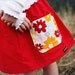Childrens Clothing... Red Girls skirt with mulit floral pocket   ..handmade childrens clothing by laken and lila