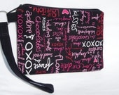 iPhone 5, 4,Droid, Blackberry, Samsung,IPod Touch  HTC CASE  Pouch Wristlet (Padded , pocket, zipper closure)Black Pink Love writing
