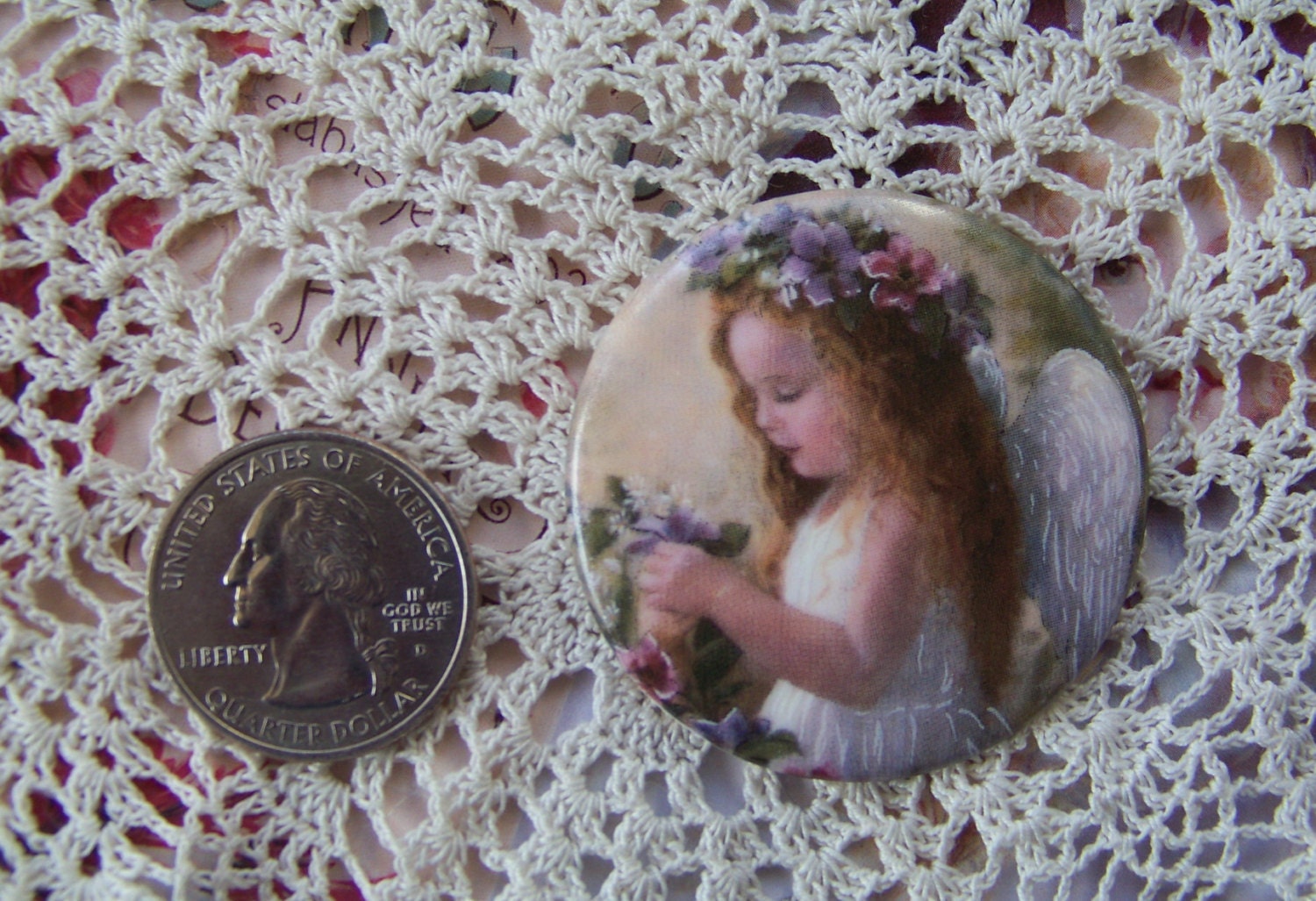 Cameo Darling Angel Girl 1 1/2" Round Porcelain Fired Decal ECS