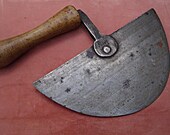 Hand Forged 19th century Food Chopper, Kitchen Primitive, Tool, Turned Maple Handle, 1850's