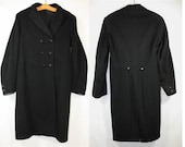 Vintage Men's Black Dress Coat, Three Quarter Length, Double Breasted, Split Back