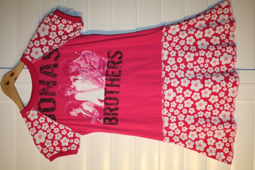 on SALE reduced recycled upcycled repurposed and pieced dress or tunic size 6/7 made out of JONAS BROTHERS shirt