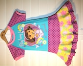 BIG HUG DORA..super cool funky recycled upcycled repurposed pieced  dress or tunic size 4T