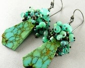 Natural Turquoise Slab And Sterling Silver Earrings