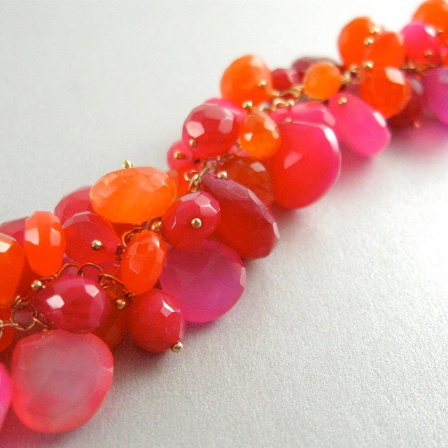 Pink and Orange Chalcedony Gold Fill Bracelet - Tango