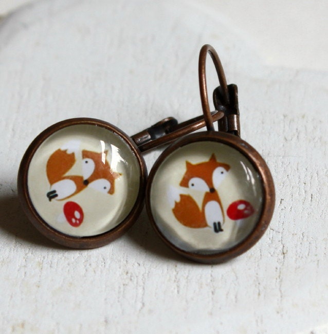 Little fox earrings dangle earrings fox small sweet fox woodland nature fox earrings boucles d'oreilles handmade jewelry THREE for TWO E268