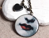 Fornasetti face pendant necklace red lips necklace face pendant Lina Cavalieri smile red lips pendant hematite heart THREE for TWO E103