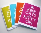 Keep Cats and Kitty On Boxed Greeting Card Set. Bright Colors.